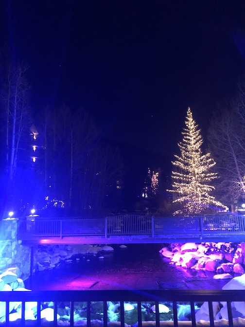 Photograph of a Purple-Lit Pedestrian Bridge in Vail.